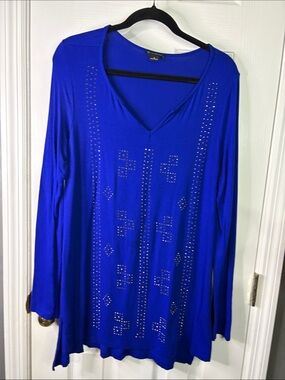 new directions Royal Blue V-Neck Long Sleeve Top with Stud Accents